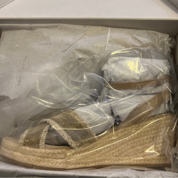 Pelle Moda Women Konner Wedge Sandal Espadrille Natural Beige Suede Linen 8.5 - Picture 11 of 14